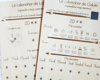 Calendario personalizzato in legno per bambini – Agenda settimanale Montessori per mattina e sera – Organizzazione visiva – Regalo educativo