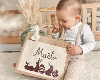 Panier de pâques en toile de jute personnalisable