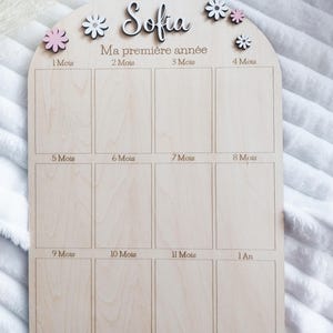 First year photo panel / First birthday frame white and pink flower theme