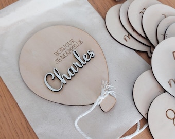 Lot de carte étapes en bois forme ballon / personnalisable