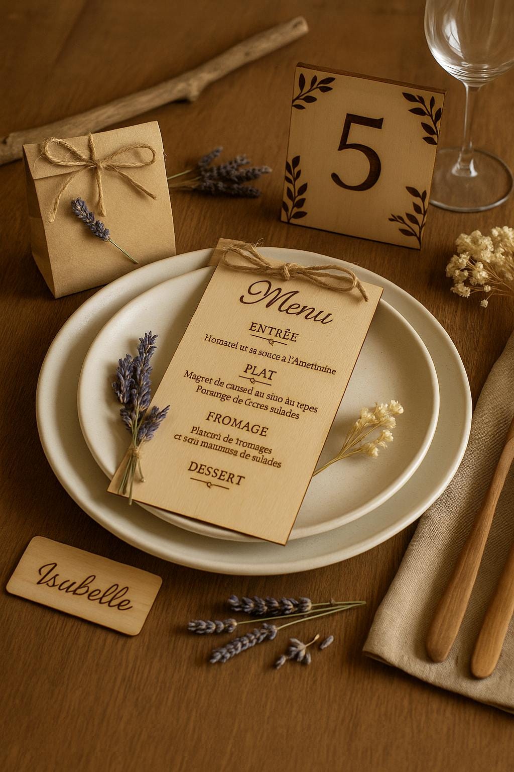Panneau en bois personnalisé pour mariage – Numéro et menu