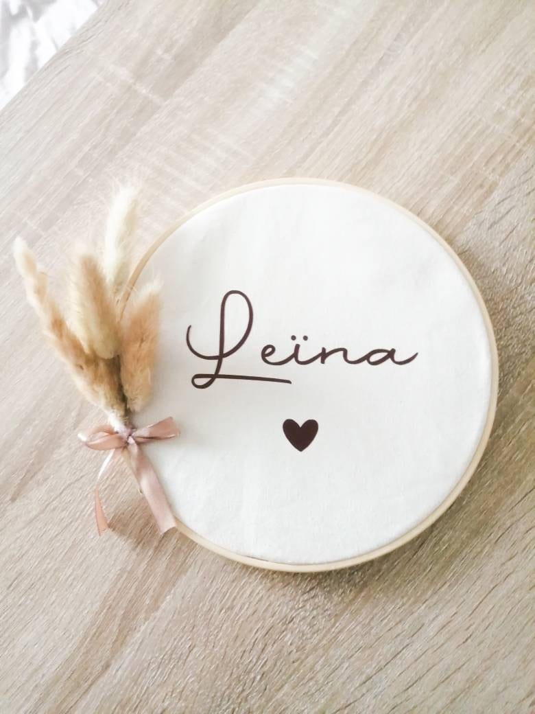 Tambour, Toile, Cadre Personnalisée avec Prénom et Fleurs Séchées