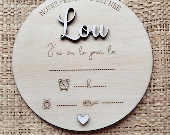Personalized wooden birth announcement card / baby name card