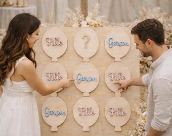 Jeu Morpion Baby Shower en Bois | Ballons Fille Garçon | Jeu Baby Shower | Animation Gender Reveal | Décoration Baby Shower Bois