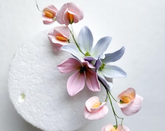 Set of sugar craft Clematis with Sweetpeas | Sugar flowers for cakes | Made to order spring summer wedding cake topper | SUGAR BLOOMS UK