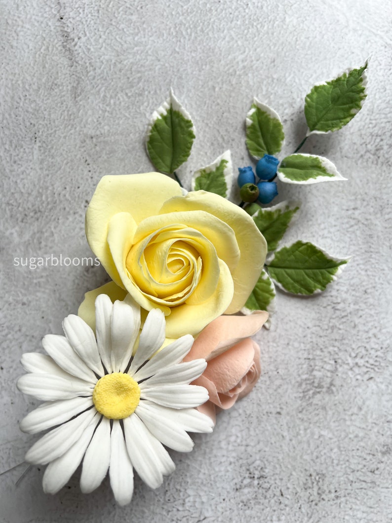 Sugar Flowers for Cakes Daisy and Roses With Berries and Leaves Spring