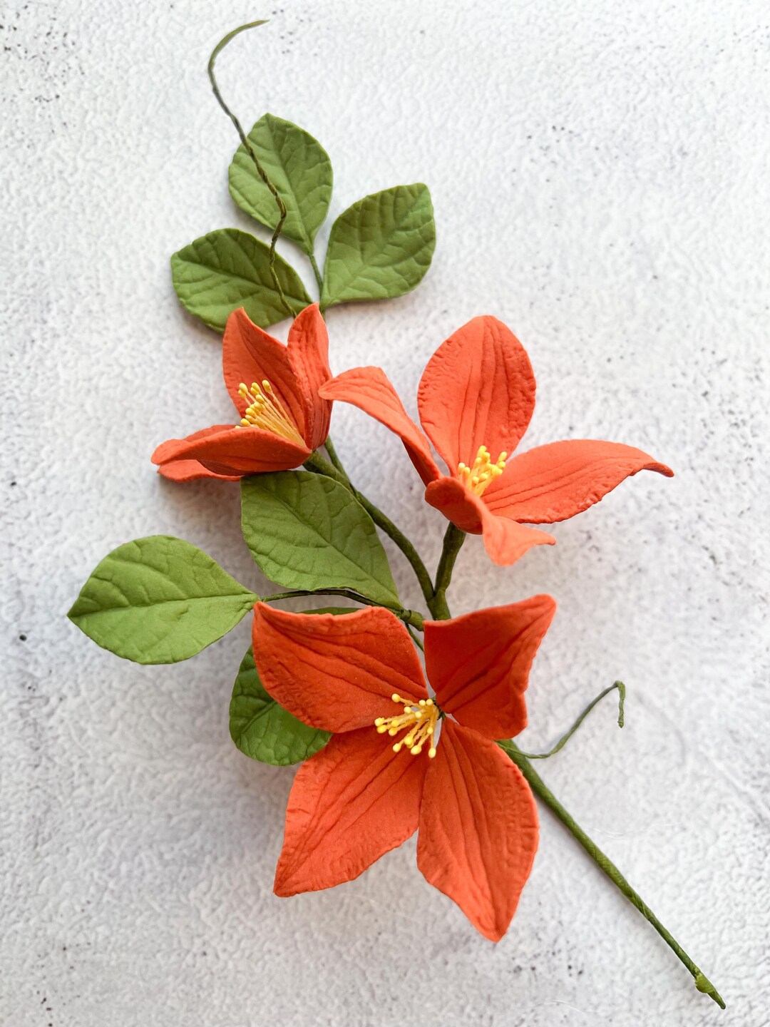 Sugar Craft Clematis Spray | Rust Orange Handcrafted Sugar Flowers for ...