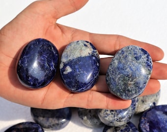 Natural Blue Sodalite Minerals Rock Meditation Aura Energy Hand Made Palm Stones 1 Kilogram Lot