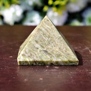 Handmade Green Vesuvianite Stone Pyramid: Energy Balancing Crystal Decor (65MM)