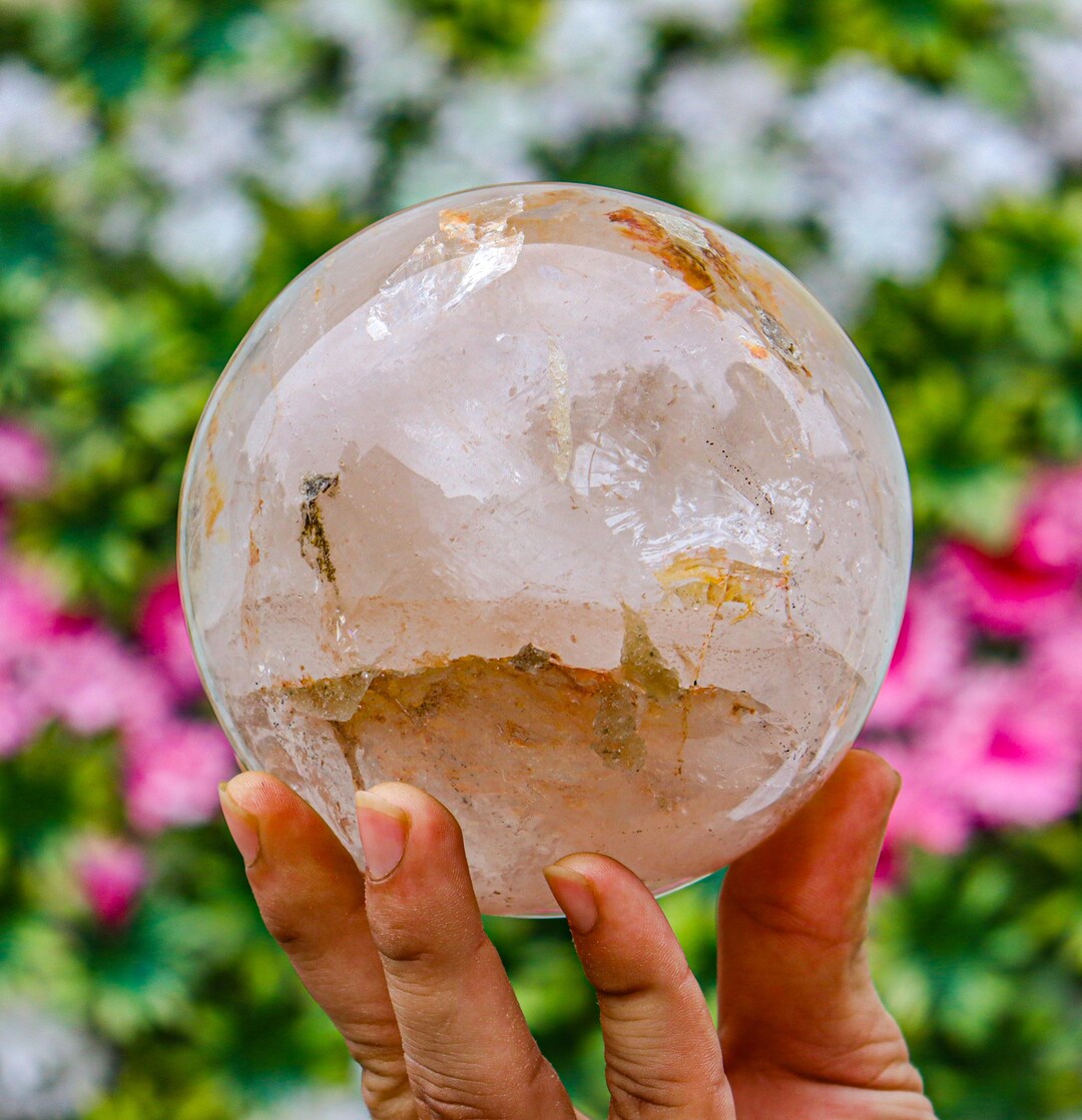 thumbnail image 2 of Clear Crystal Quartz Glass Ball With Wood Stand – 40mm To 110mm Healing Sphere 2 of 6