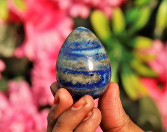 5.5CM Natural Blue Lapis Lazuli Meditation Healing Aura Energy Power Stone Hand Made Healing Egg