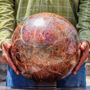 Enorme esemplare minerale di granato da 325 mm, cristallo brillante, obiettivi di salute, sfera divinatoria, regalo di inaugurazione della casa, sfera di pietra da 133,51 libbre.