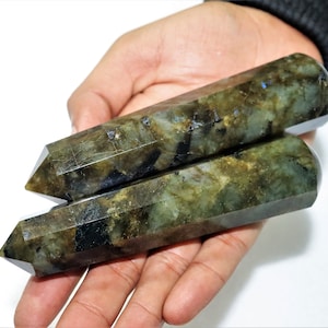 Green Labradorite Massage Wand: 8 Faceted Healing Stone (2pc)