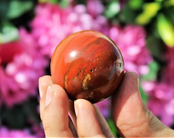 Mini 40MM Natural Red Jasper Healing Spirit Aura Stone Hand Made Sphere Ball