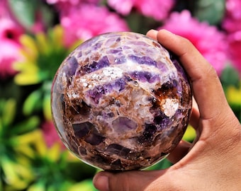 10CM Large Natural Blue Auralite 23 Minerals Rock Healing Chakra Spirit Stone Hand Made Sphere Ball + Free (100grams Mix Tumbled Stones)