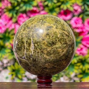 210mm Green Vesuvianite Sphere: Chakra Balancing Stone Decor
