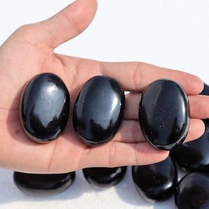 Black Obsidian Brilliant Crystal , Mineral Specimen , Home Decoration , Energy Balancing ,Health Goals Stone Made Palm Stones 1 Kilogram Lot