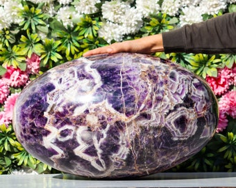 Handcrafted 53CM Blue Chevron Amethyst Lingam - Natural Metaphysical Stone for Meditation & Spirituality, Perfect Energy Healer Gift