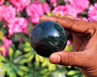 60MM Natural Green Bloodstone Stone Metaphysical Spirit Hand Made Sphere Ball