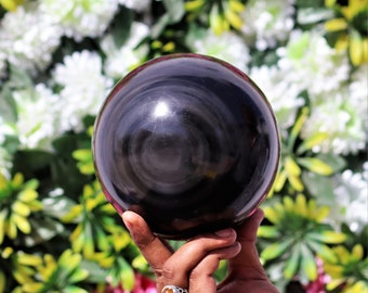15CM Black Obsidian Stone Metaphysical Chakra Spirit Energy Hand Made Sphere Ball + Free (100grams Mix Tumbled Stones)