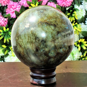 130MM Green Labradorite Sphere: Energy Clearing, Intuition Stone (7.51lbs)