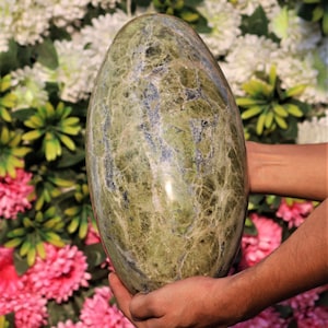 Green Vesuvianite Stone Lingam: Energy Amplifying Crystal (31.79lbs, 12.5&quot;)