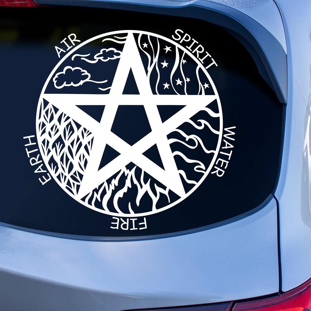 Pentagram Sticker | Pagan Stickers for Cars | Fire Water Earth Spirit ...