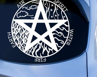 Pentagram Sticker  | Pagan Stickers For Cars | Fire Water Earth Spirit Air | Pentacle Symbol | Witchy Gifts | Wicca Elements | Vinyl Decals