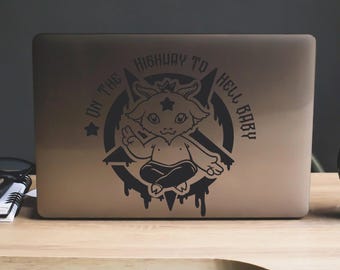 Baphomet-klistermärke | Gotiska klistermärken för bilar | På vägen till helvetet | Rolig hednisk dekal | Hornad djävulsget | Vattentäta vinyldekaler för bilar