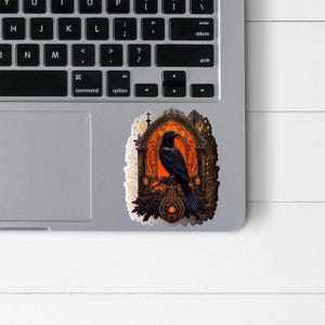 Raven sticker | crow in church | black raven | pagan gifts | witchy stuff | gothic halloween | witchcraft stickers | laptop stickers