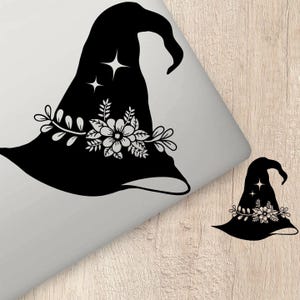 Witch hat sticker | pagan stickers for cars | floral witches hat | halloween gifts | witchy stuff | celestial gifts | waterproof vinyl decal
