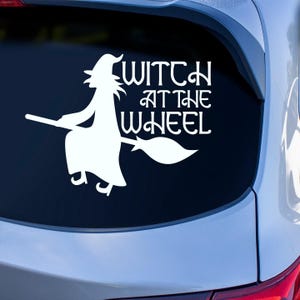 Witch sticker | pagan stickers for cars | funny witchy stuff | witch at the wheel | witch on broomstick | gothic girls | vinyl car decal