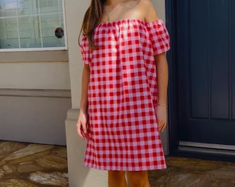 Off shoulder Palaka dress. Air of aloha. S, M, or L.  I can make to order, please indicate the color number. Mahalo.