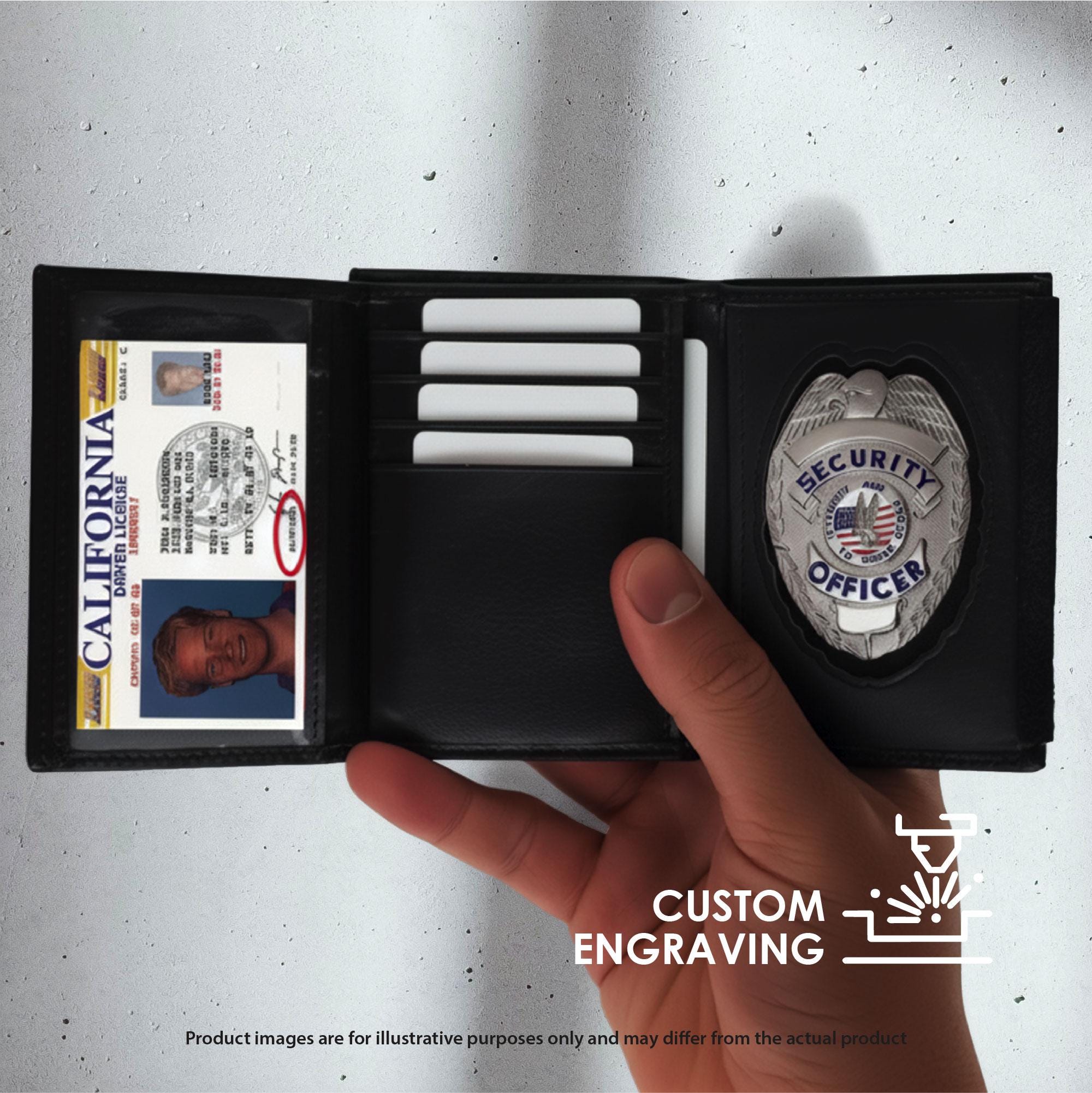Personalized Leather Men's Bifold Wallet Security Police Security Badge ...