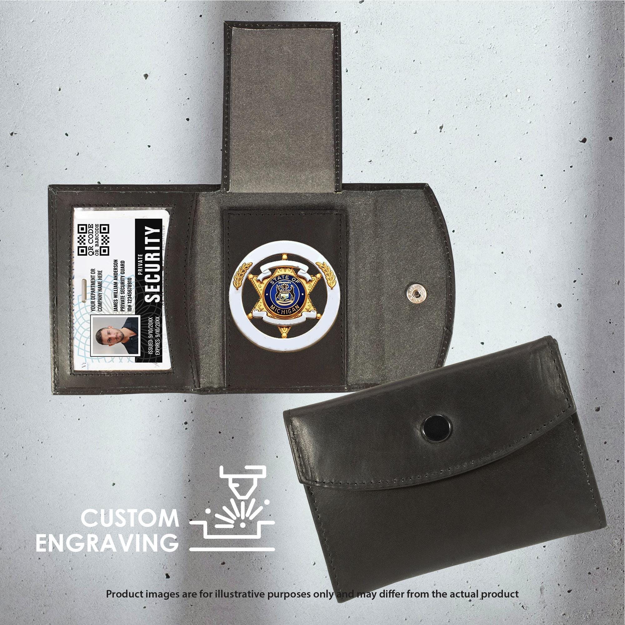 Personalized Leather Men's Bifold Wallet Security Police Security Badge ...