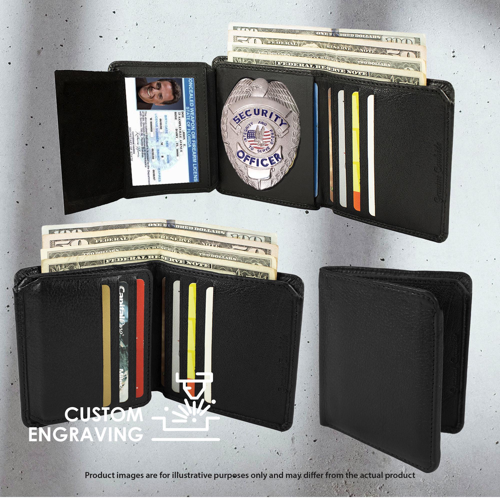Personalized Leather Men's Bifold Wallet Security Police Security Badge ...