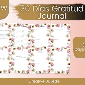 30 Días Diario Gratitud español | Diario Agradecimiento | Planificador Reflexión diario | Planner Autocuidado | Diario gratitud imprimible