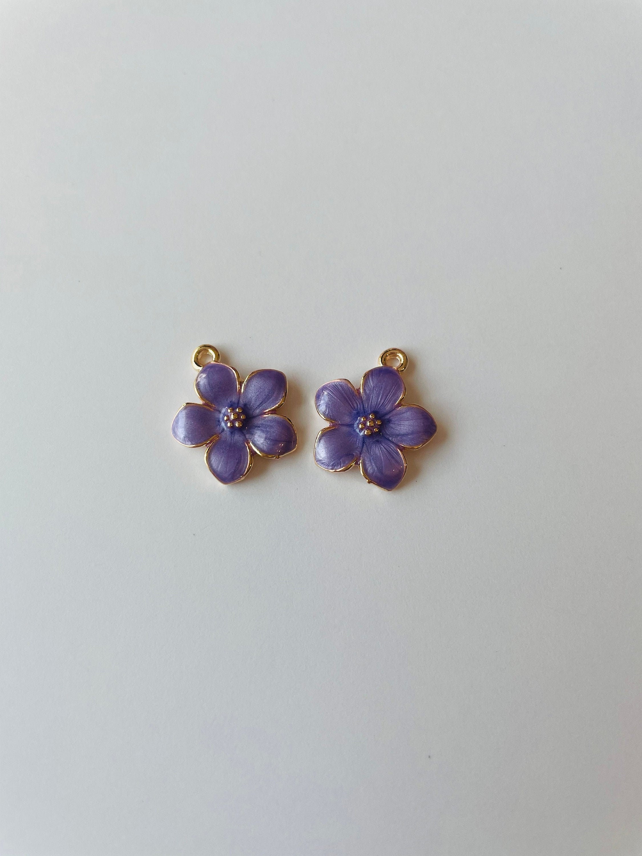 Purple Enamel Flower Charms Flower Charms Jewellery Etsy