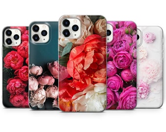 PEONY iPhone case floral vintage thin silicone phone case cover colors fits iPhone 15 13 5 6 7 8 10 11 12 14 Pro Max Mini SE models