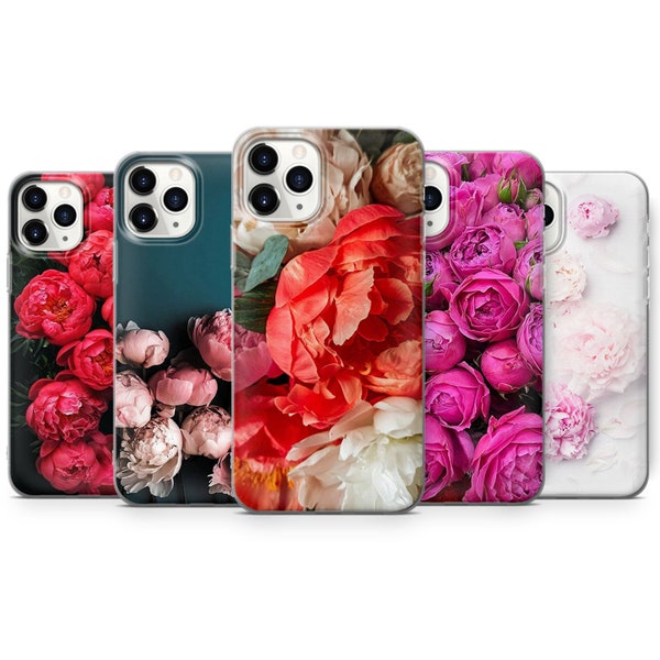 PEONY iPhone case floral vintage thin silicone phone case cover colors fits iPhone 15 13 5 6 7 8 10 11 12 14 Pro Max Mini SE models