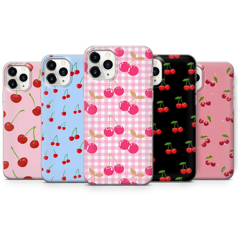 CHERRY iPhone case vintage fruits thin silicone gel phone case cover fits iPhone 14 13 6 7 8 10 11 12 Pro Max Mini SE models 