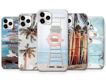 SUMMER BEACH surfing palm trees siliconephone case cover fits iPhone 7 8 10 11 12 13 14 Pro Max Mini SE models