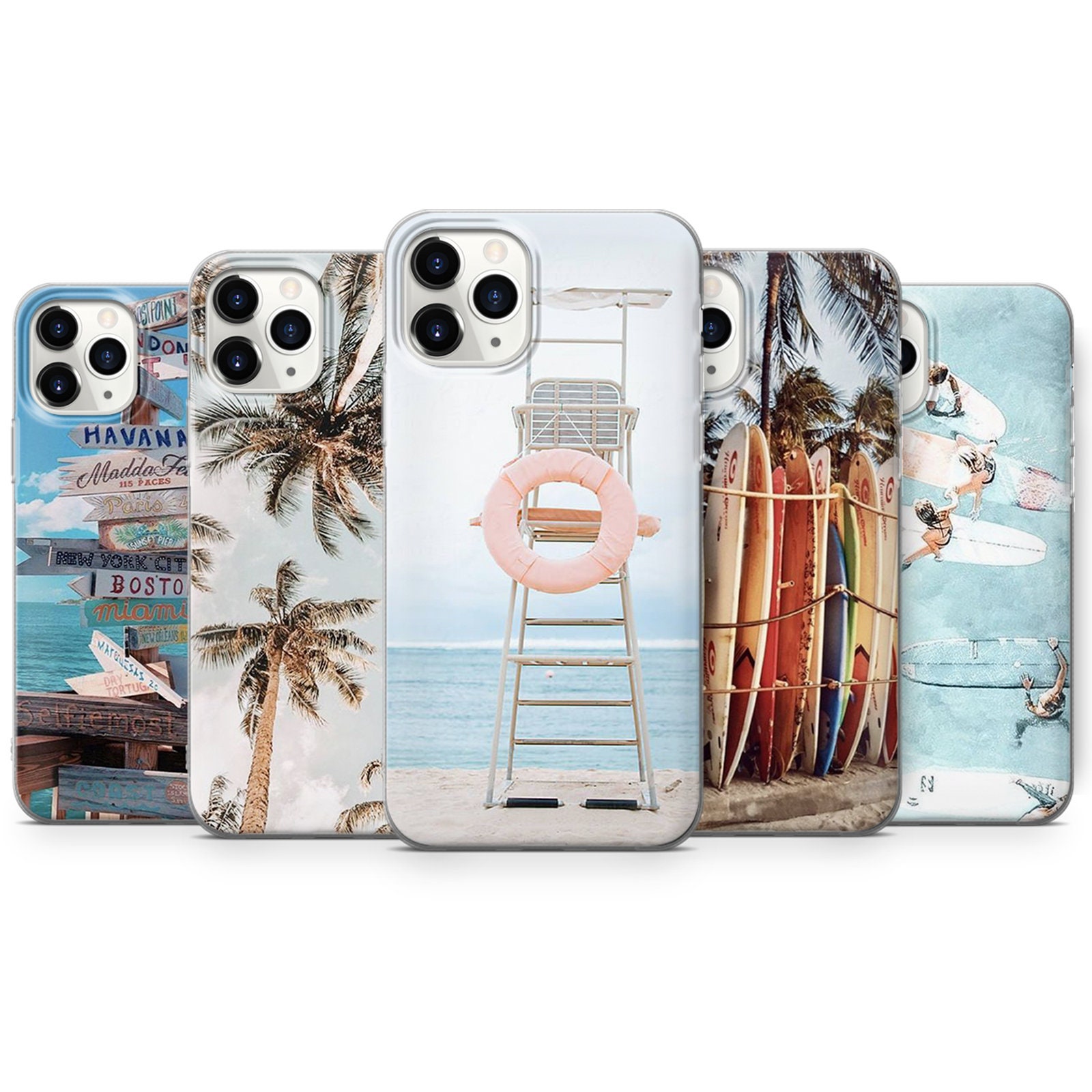 SUMMER BEACH Surfing Palm Trees Silicone Phone Case Cover