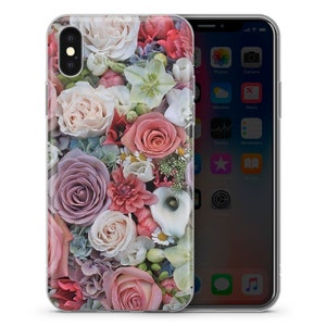 ROSE iPhone Case flower floral vintage white silicone phone case cover fits iPhone 14 15 13 6 7 8 10 11 12 Pro Max Mini SE models Number 1