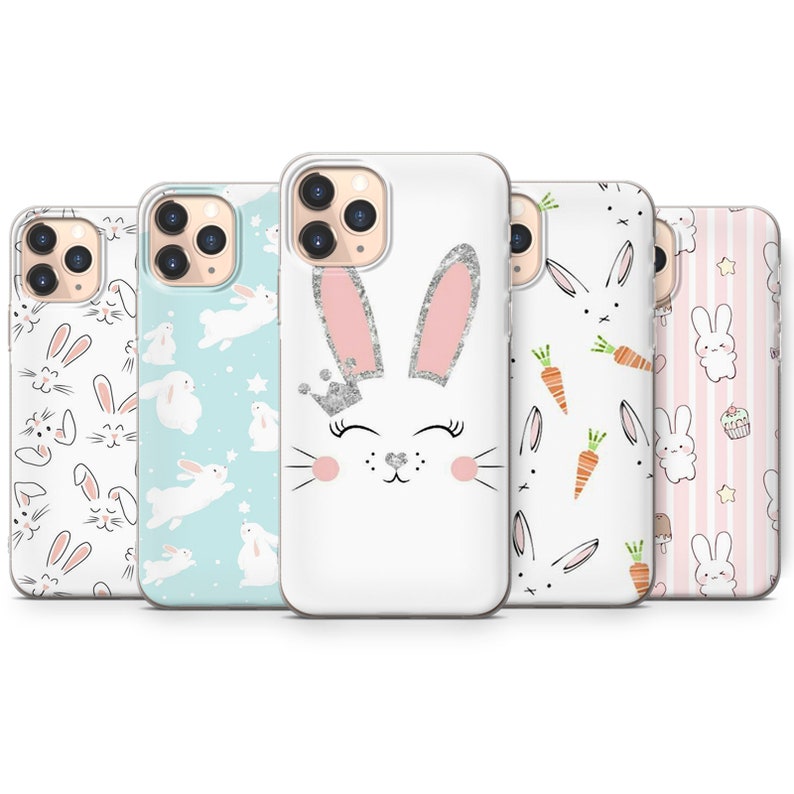 Easter bunny iPhone Case animal rabbit flowers carrot thin phone case cover silicone fits iPhone 5 6 7 8 10 11 12 Pro Max Mini SE models 