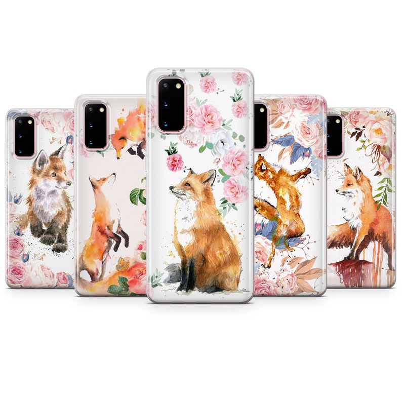 FOX animal baby fox floral watercolor painting cute thin silicone phone case cover fits Samsung 20 21 Ultra 5G 6 7 0 9 Note Plus S J A 