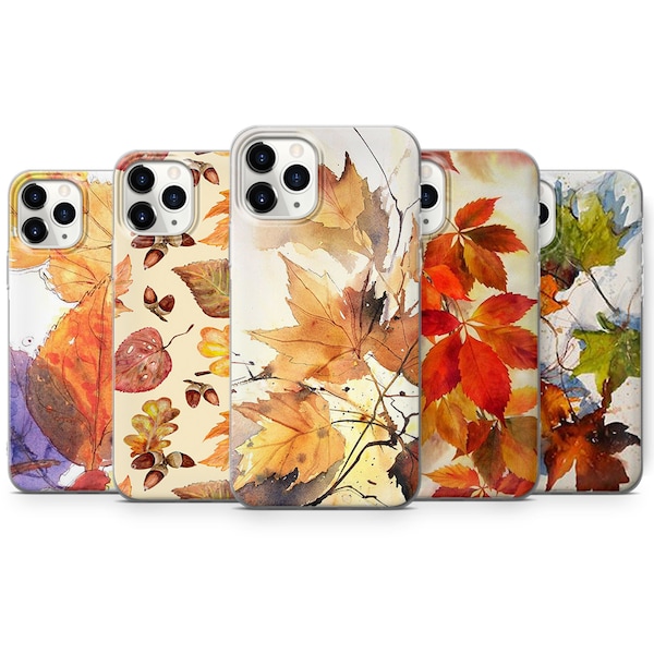 Autumn Phone case Watercolor Fall Leaves Silicone Cover fits iPhone 6 7 8 10 11 12 13 14 15 Pro Max Mini SE models