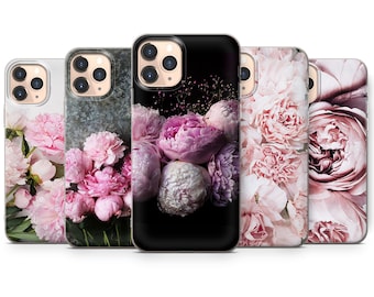 PEONY iPhone cas floral vintage blanc foncé mince silicone téléphone couverture couleurs s’adapte à l’iPhone 15 13 5 6 7 8 10 11 12 14 Pro Max Mini SE