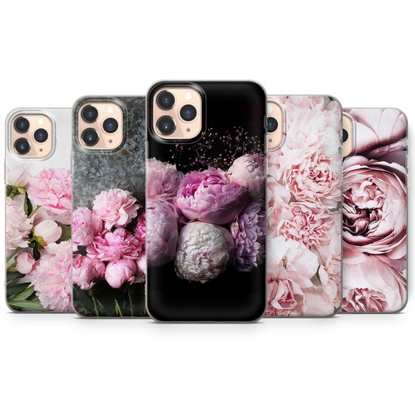 PEONY iPhone case floral vintage dark white thin silicone phone case cover colours fits iPhone 15 13 5 6 7 8 10 11 12 14 Pro Max Mini SE