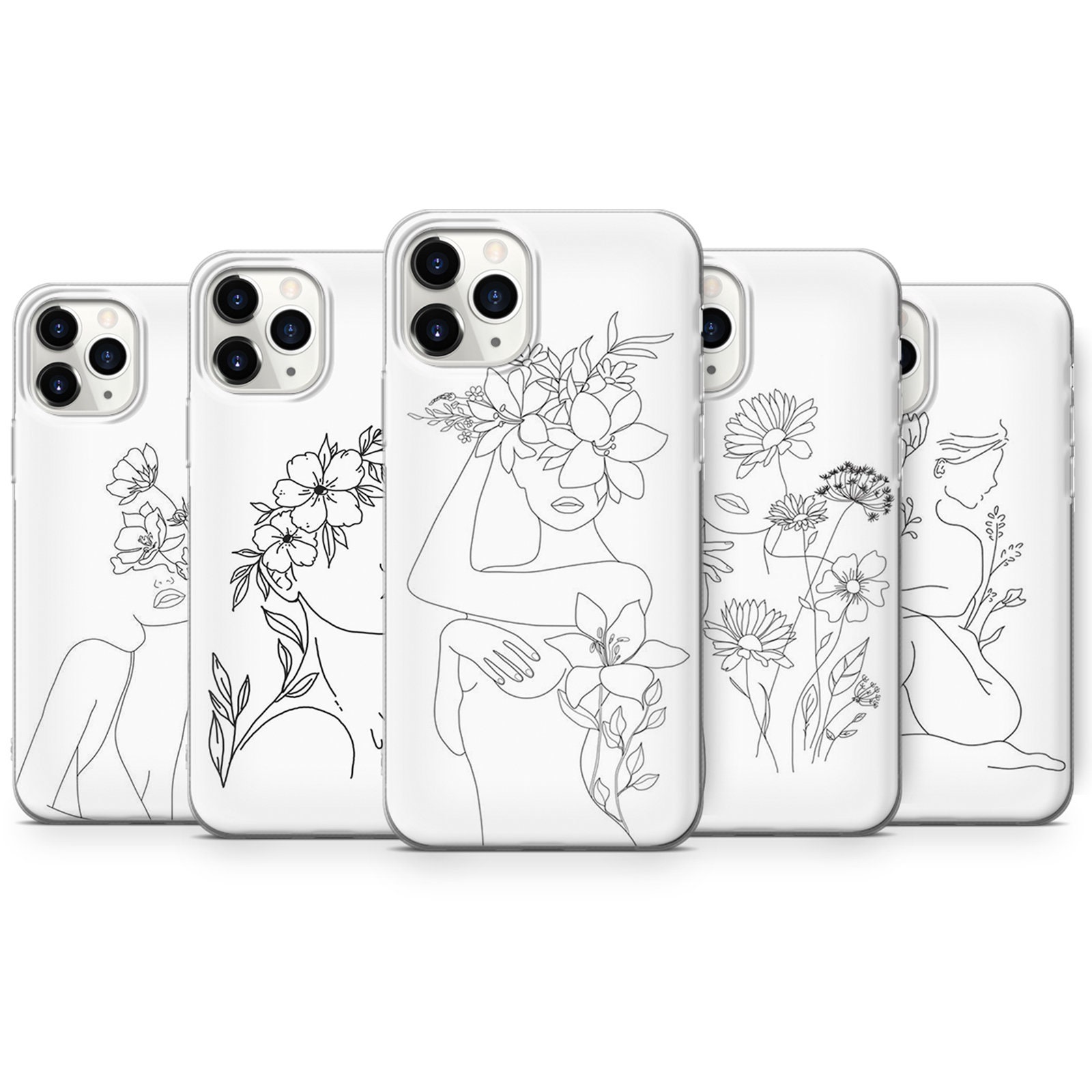 WOMAN BODY Silhouette Lining Floral Black Lines Silicone